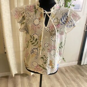 Solitaire Multicolor Floral Eyelet Blouse